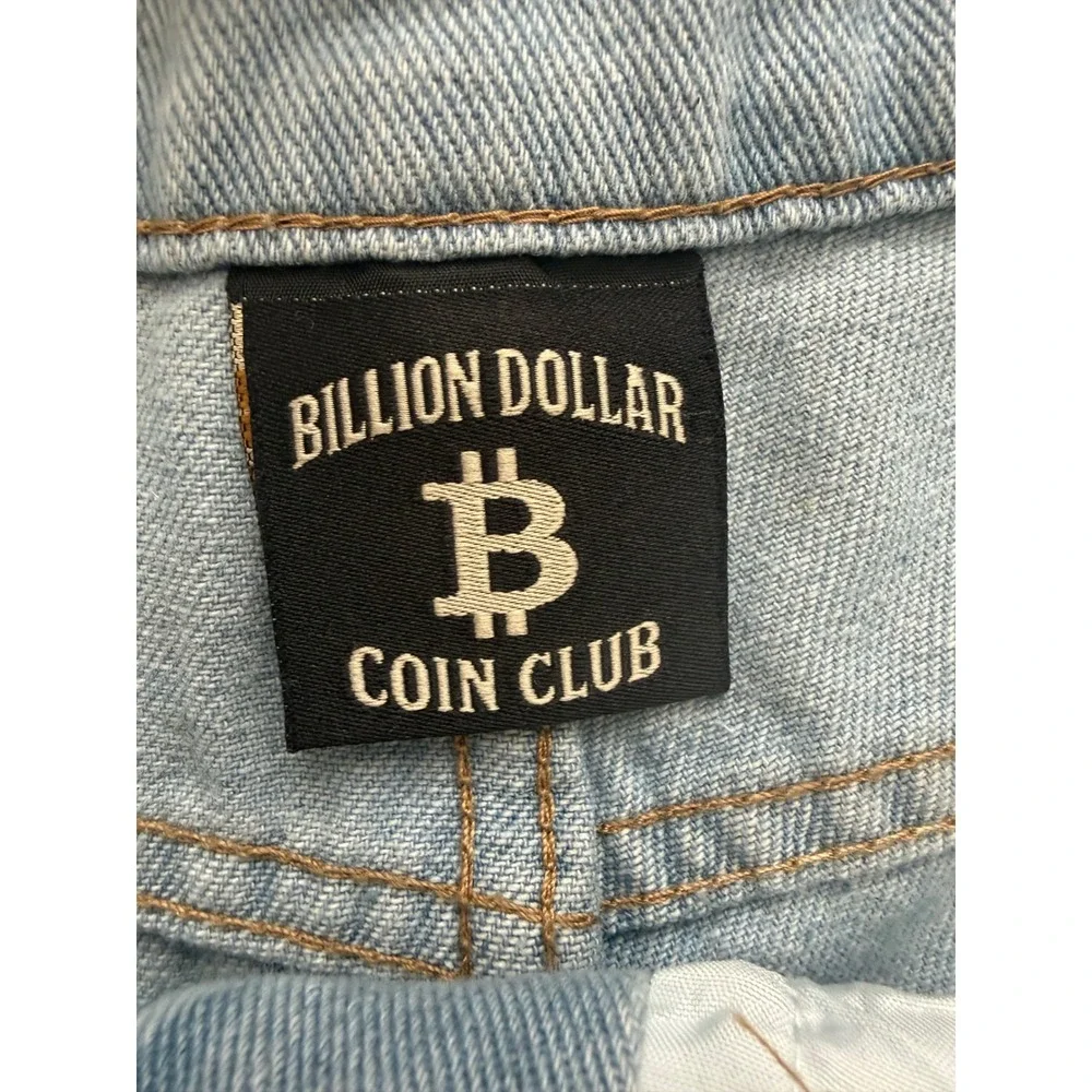 Billion Dollar Coin Club Mens 34W Rhinestone Cross Denim Shorts Light Wash Blue